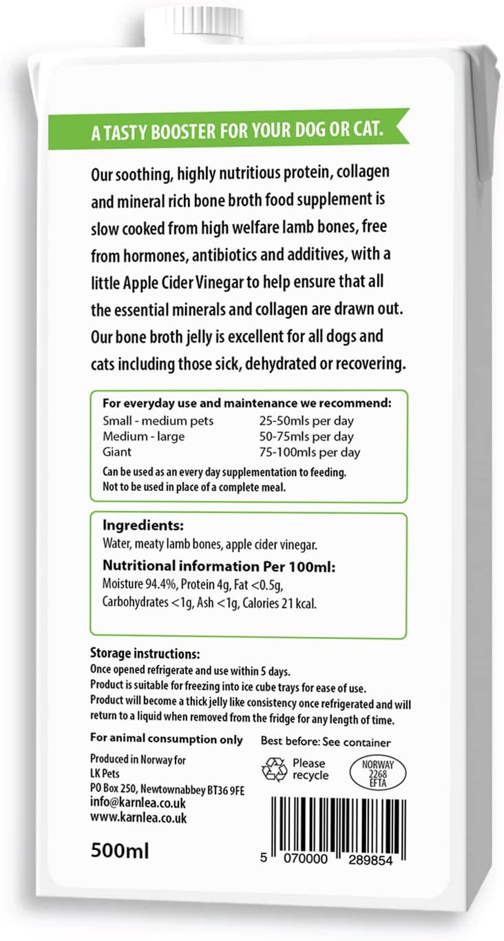 Karnlea Lamb Bone Broth for Dogs and Cats 500ml