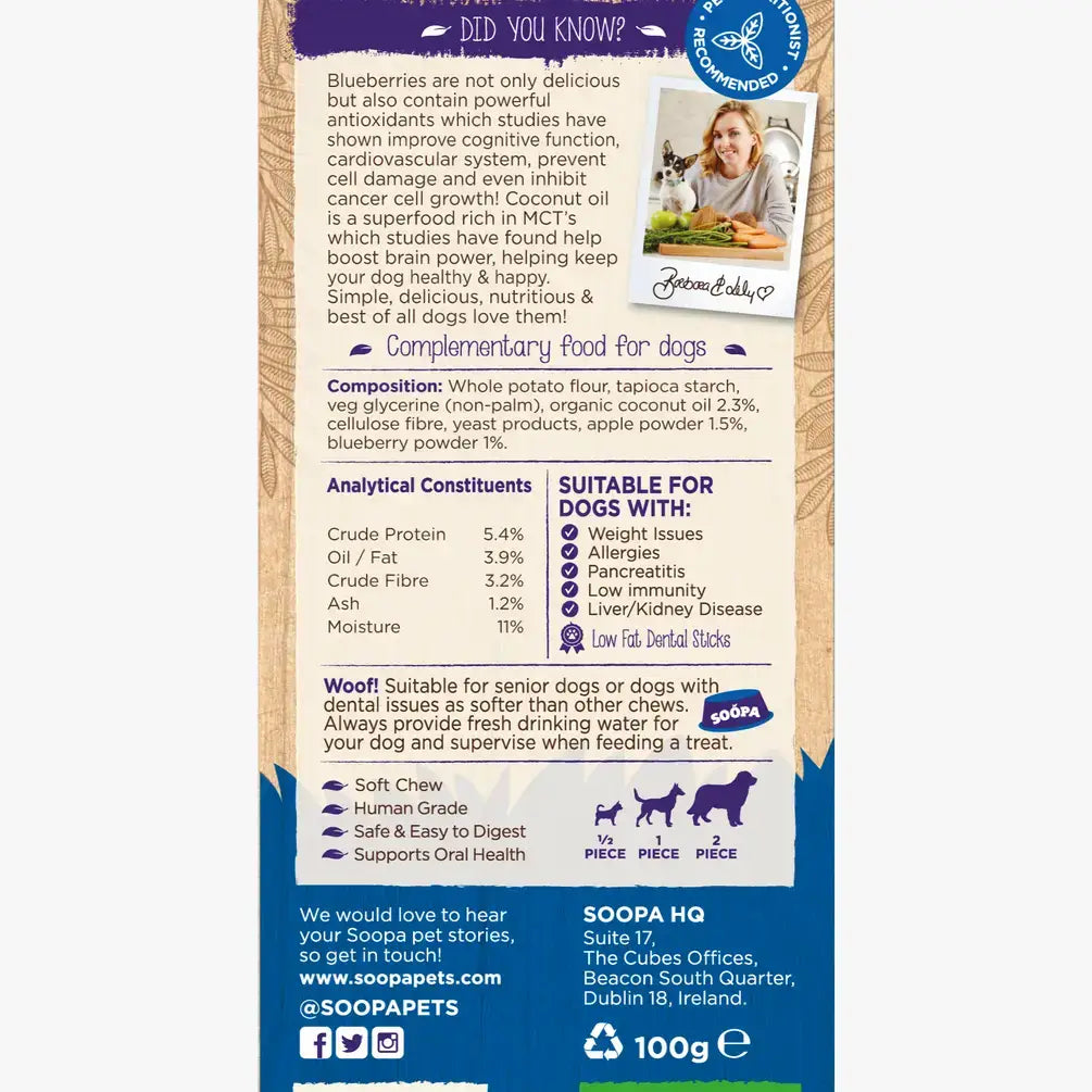 Soopa Apple & Blueberry Dog Dental Sticks