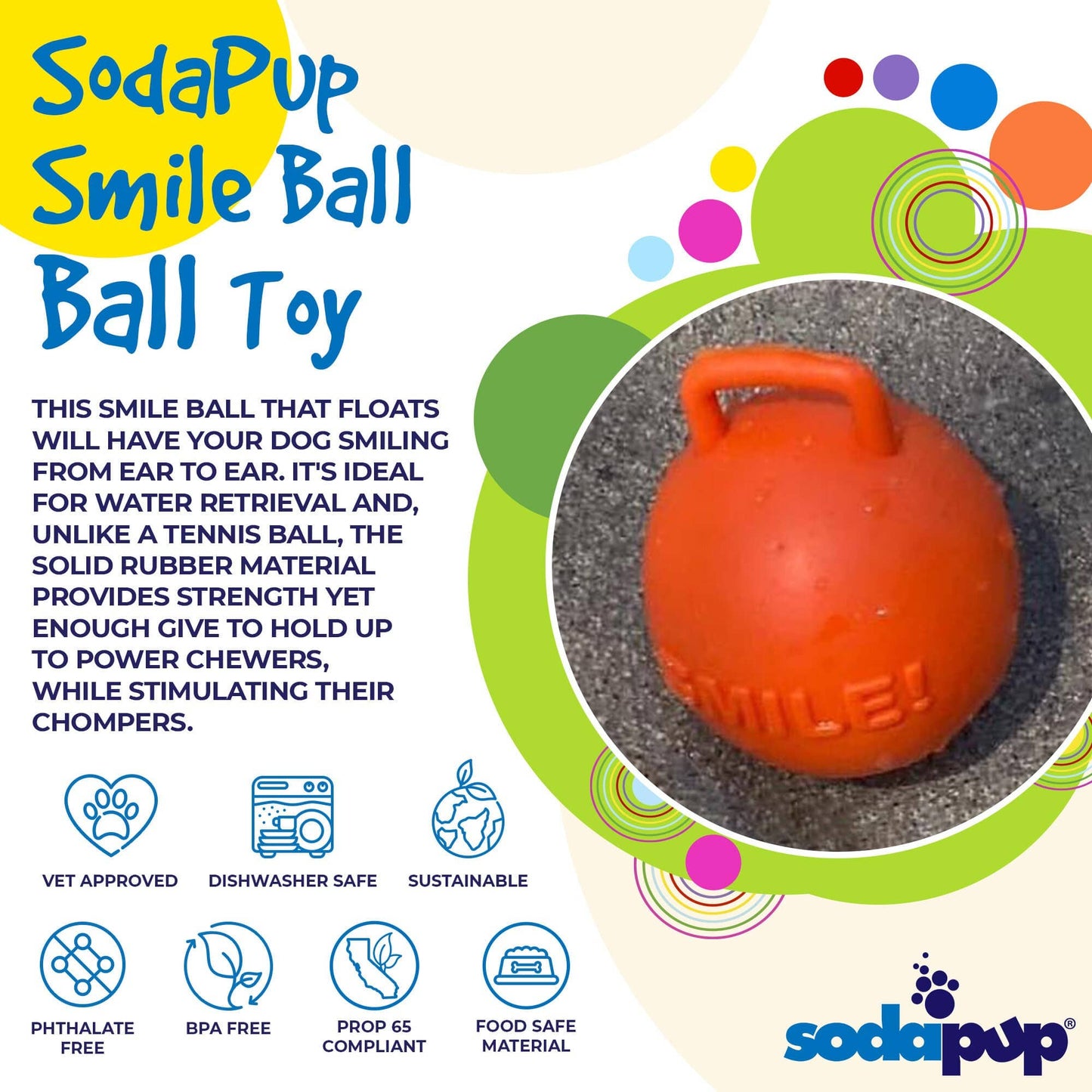 SodaPup Smile Ball Durable Synthetic Rubber Chew & Retrieving Ball