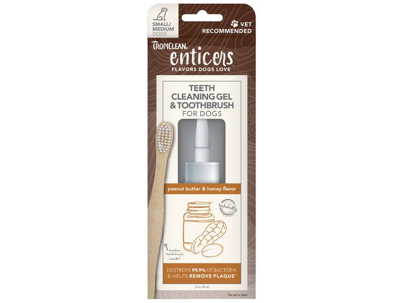 TROPICLEAN Enticers Teeth Cleaning Gel with Toothbrush for Dogs, Peanut Butter & Honey , 59ml