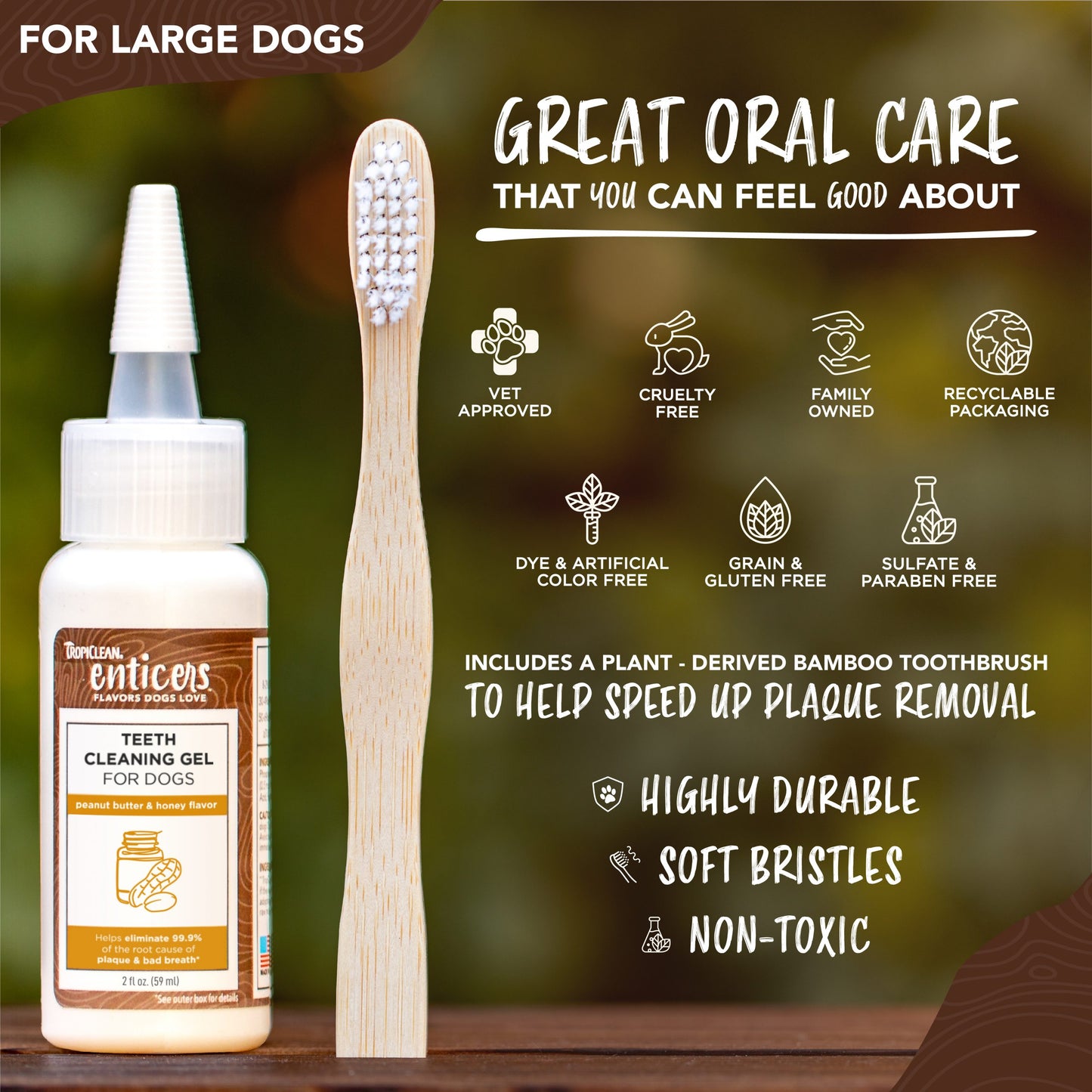 TROPICLEAN Enticers Teeth Cleaning Gel with Toothbrush for Dogs, Peanut Butter & Honey , 59ml