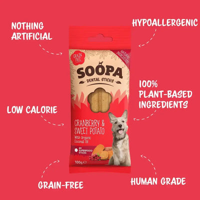Soopa UK - Cranberry & Sweet Potato Dog Dental Sticks: Single Pack
