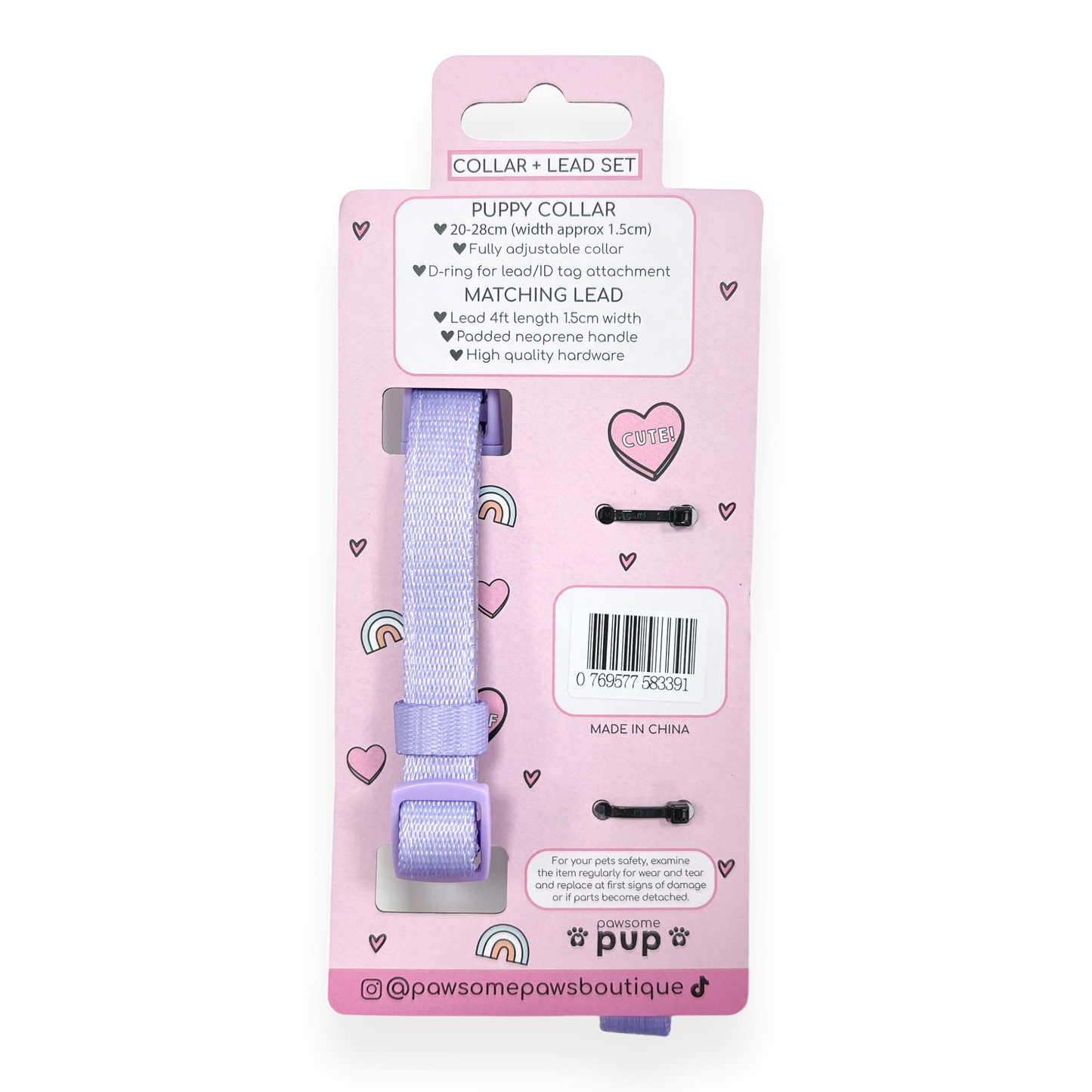 Pawsome Paws - Pawsome Pup Collar and Lead Set - Lilac