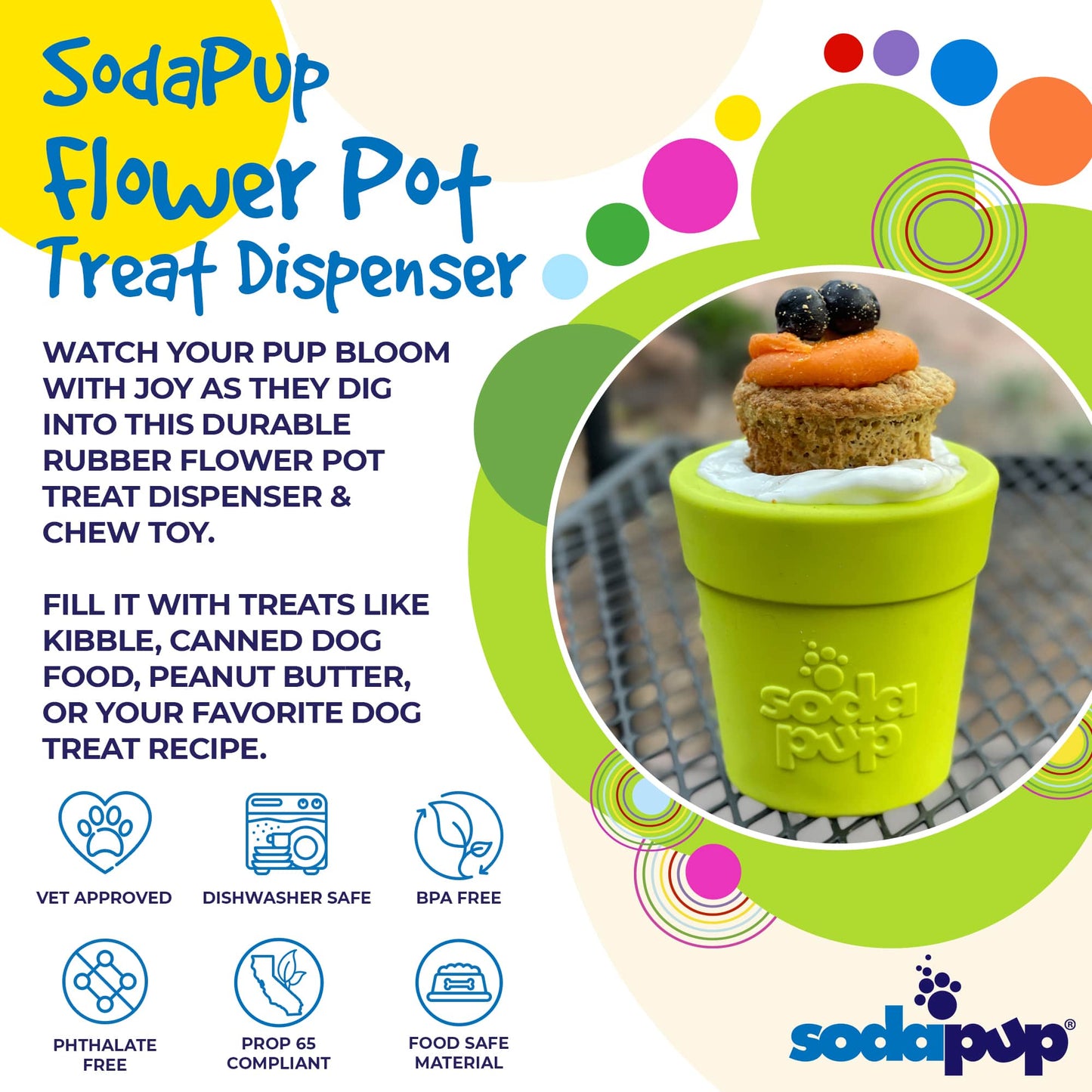 SodaPup Flower Pot Durable Rubber Treat Dispenser & Enrichment: Green