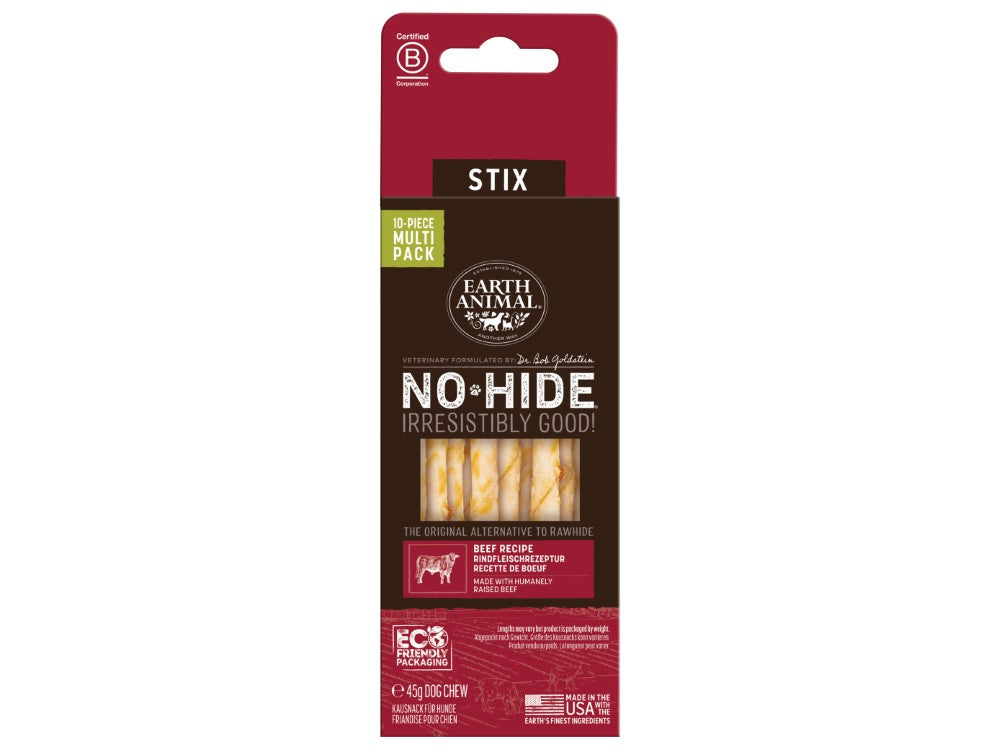 Earth Animal No-Hide STIX Dog Treats Beef 10 Pack
