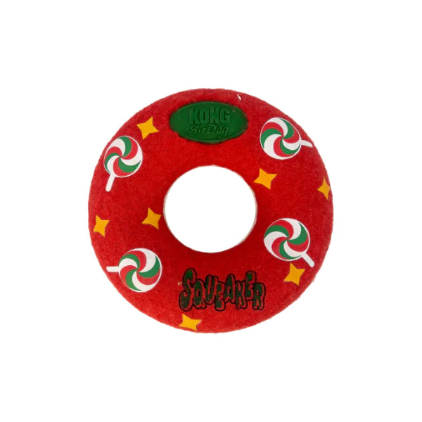 KONG Holiday AirDog Squeaker Donut Christmas Dog Toy Medium