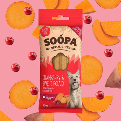 Soopa UK - Cranberry & Sweet Potato Dog Dental Sticks: Single Pack