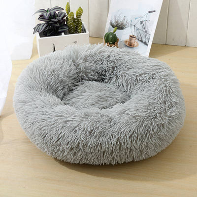Soft Calming Donut Dog Bed - Light Grey