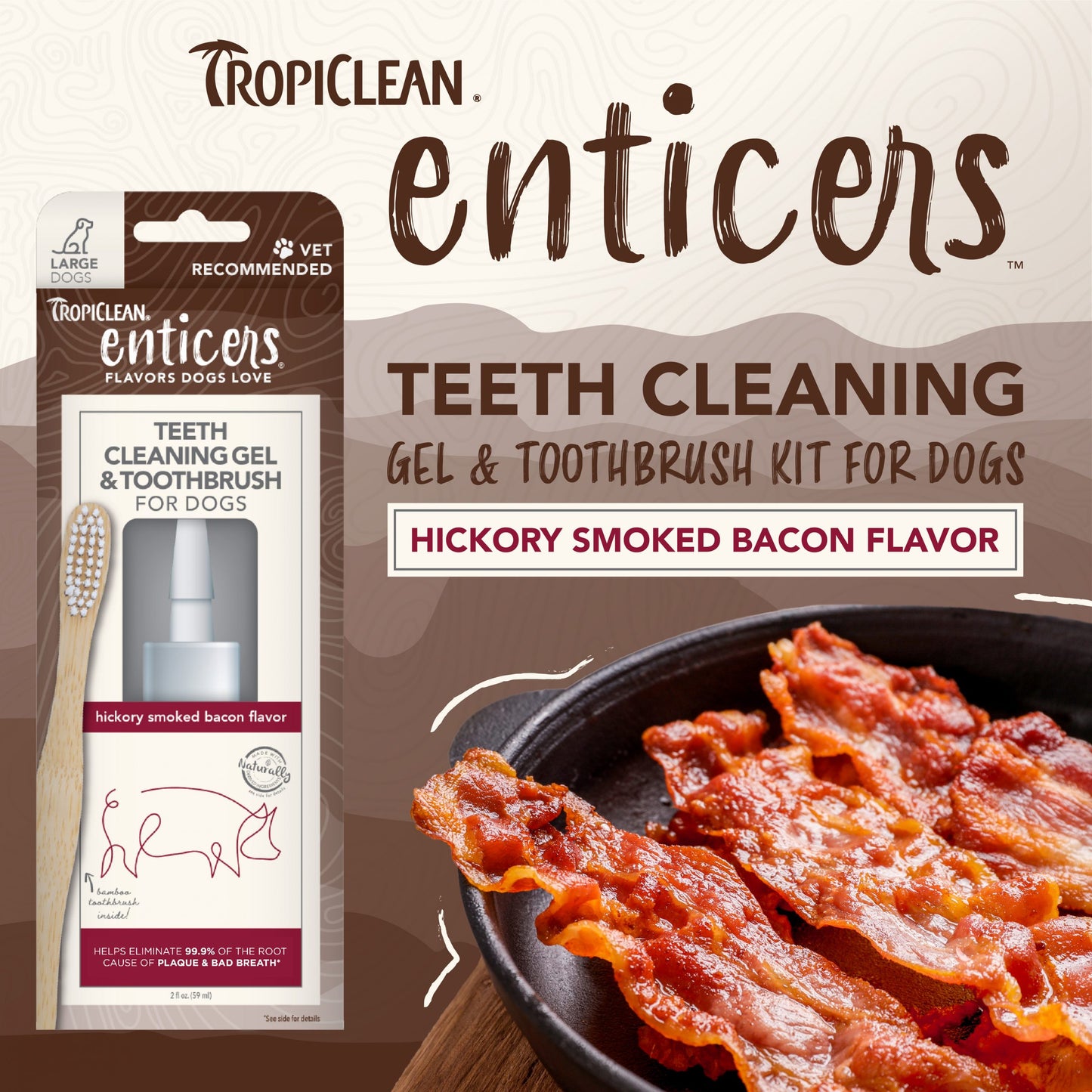 TROPICLEAN Enticers Teeth Cleaning Gel with Toothbrush for Dogs, Bacon, 59ml